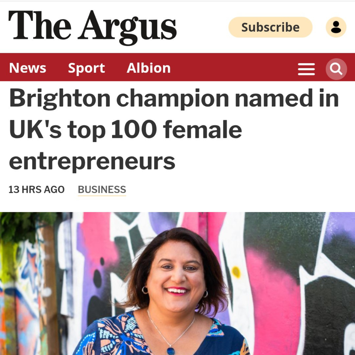 Untitled design (2) Mo Kanjilal f:Entrepreneur, Mo in blue dress against colourful background